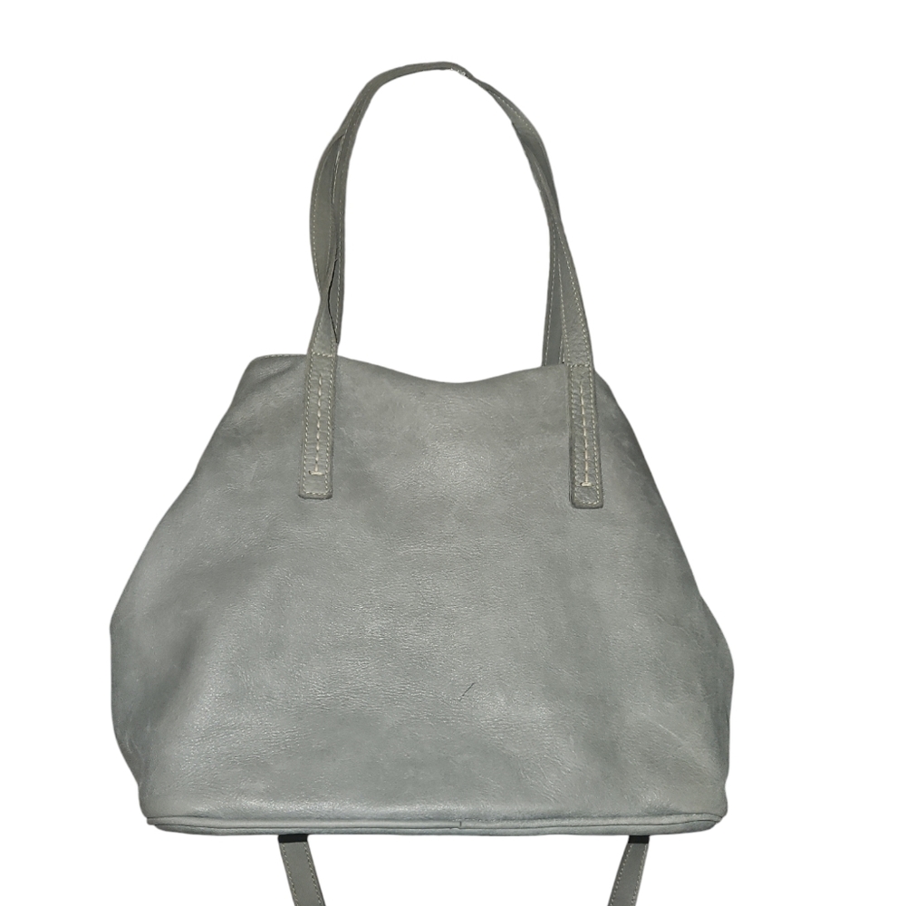 Roots Full Grain Leather Gray Tote Shoulder Satchel Bag